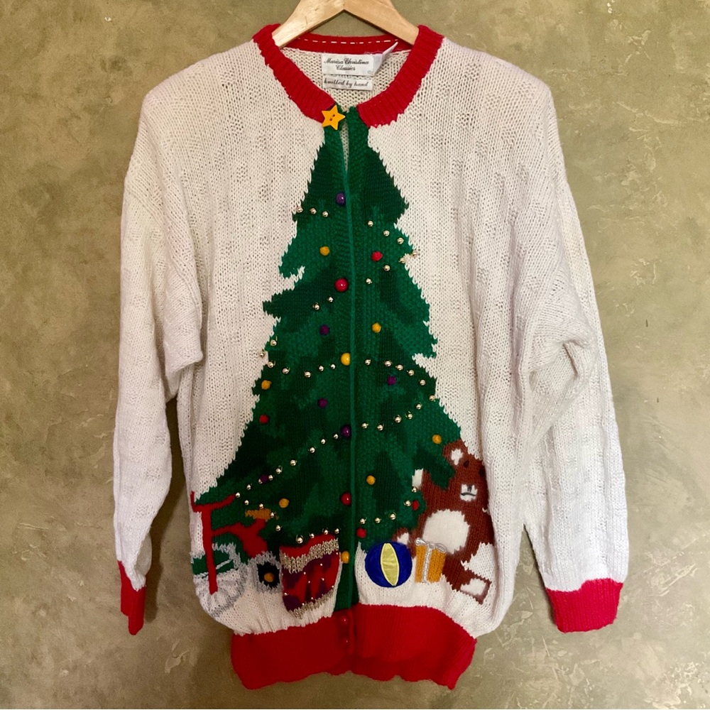 Vintage Marisa Christina Classics Hand Knit Embellished Christmas Cardigan